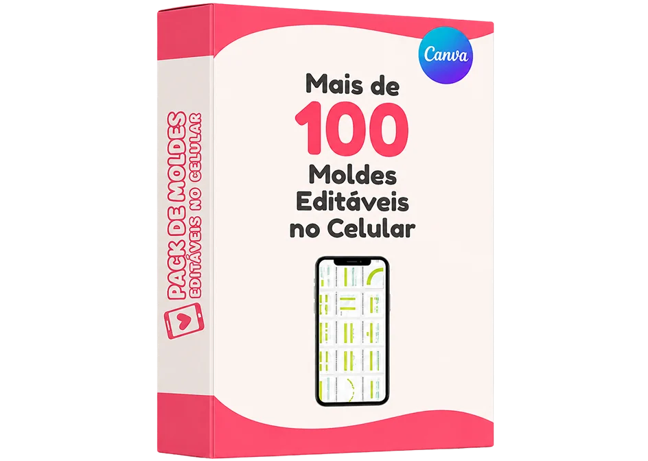 Caja del Pack de Moldes Editables en el Celular: más de 100 moldes editables en Canva